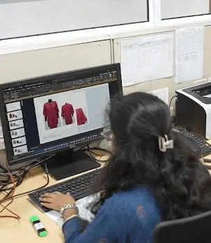 Design team developing garments on screen in the Gupta product development studio