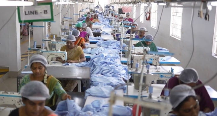 Sewing line at the Gupta manufacturing facility